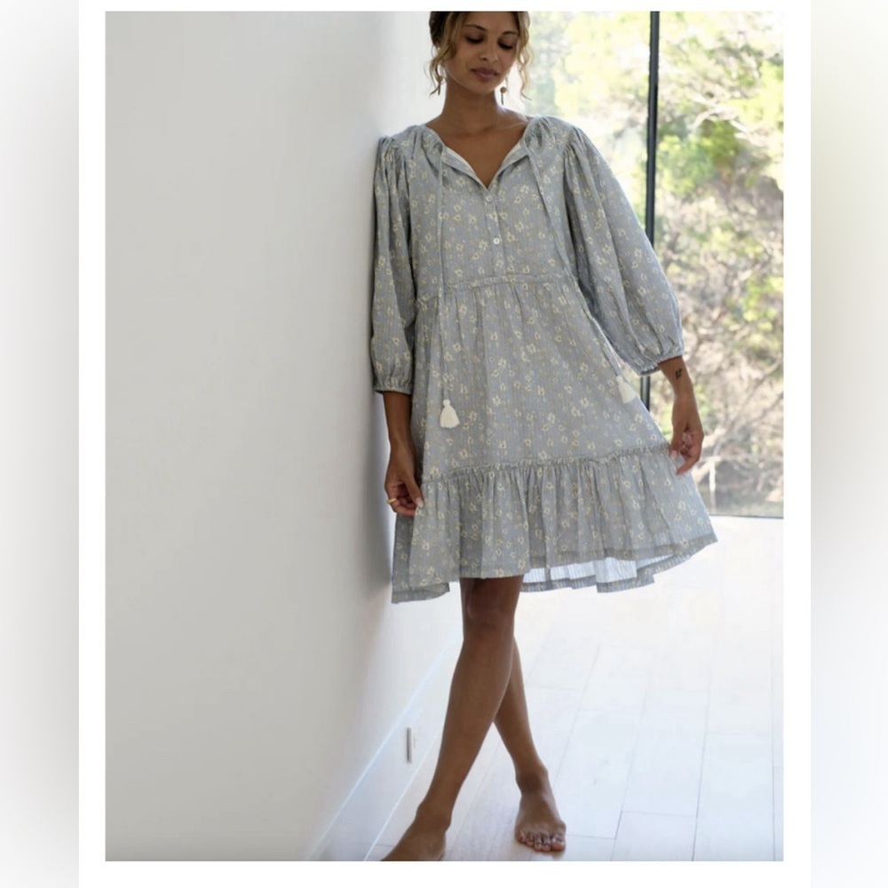 Harper Sage Terrace Floral Puff Sleeve Mini Dress. EUC Size M.